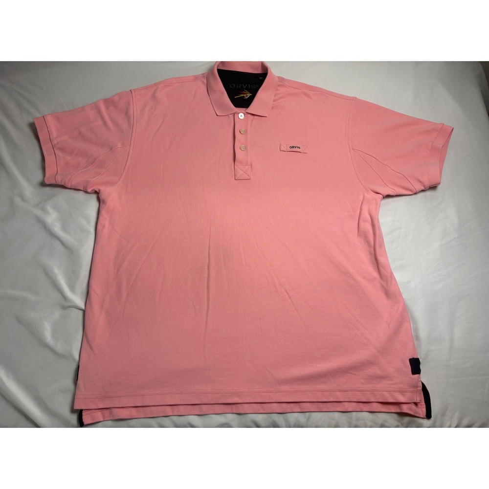 Orvis Polo Shirt Mens XL Pink Excellent Short Sleeve Cotton Pique 2HCJ